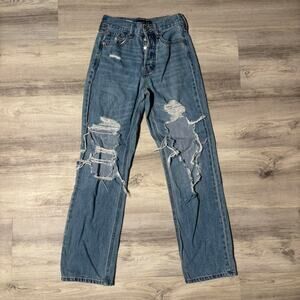 Aeropostale Size 000 High Waisted Distressed Straight Leg Blue Denim Jeans